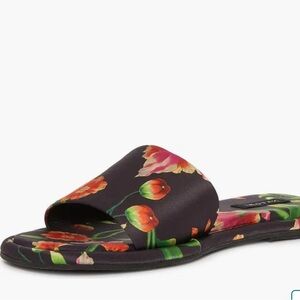 NATORI Floral Slide Sandal - Black with Multicolor Floral Print